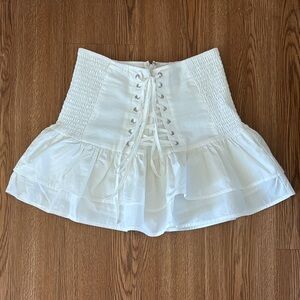 High Waisted White Lace-Up Ruffled Skirt/Skort- Fashion Nova